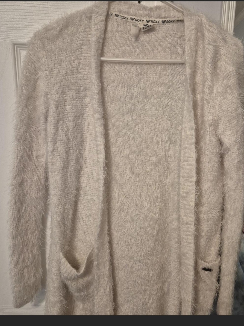 Roxy Cream Fuzzy Open-Front Cardigan